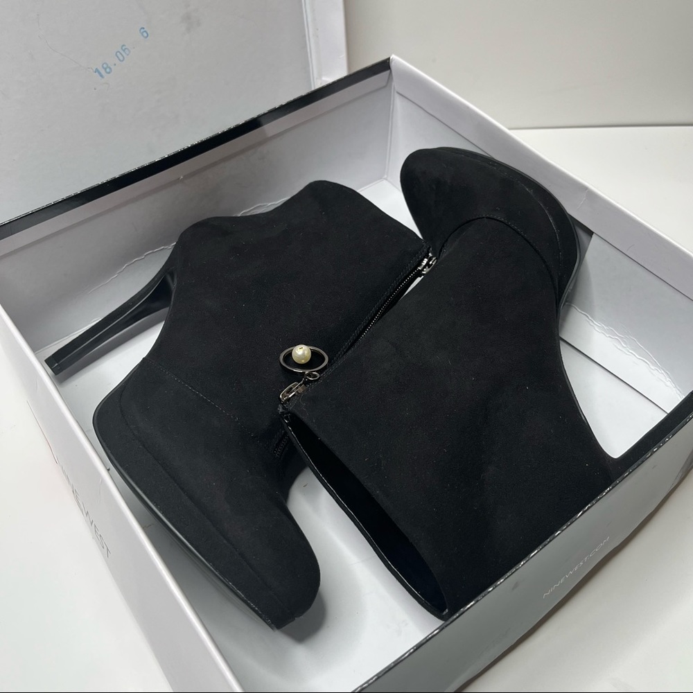 NWB Nine West Black Suede Booties | Heeled Boots - Picture 7 of 9